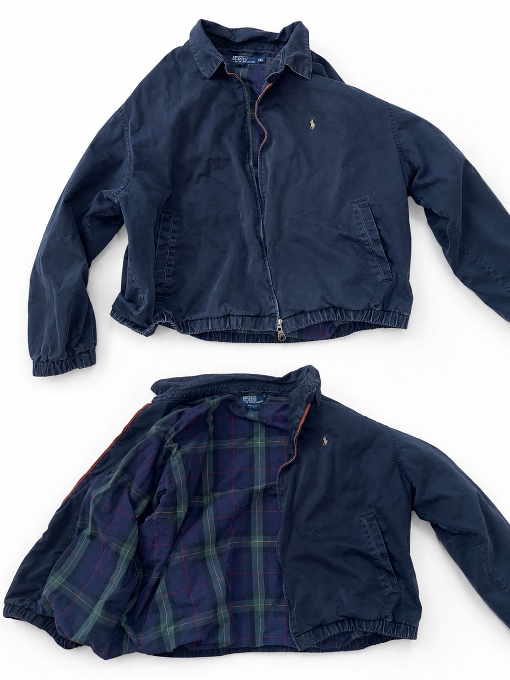 Vintage Polo Ralph Lauren Harrington Jacket Navy Plaid Lined XXL
